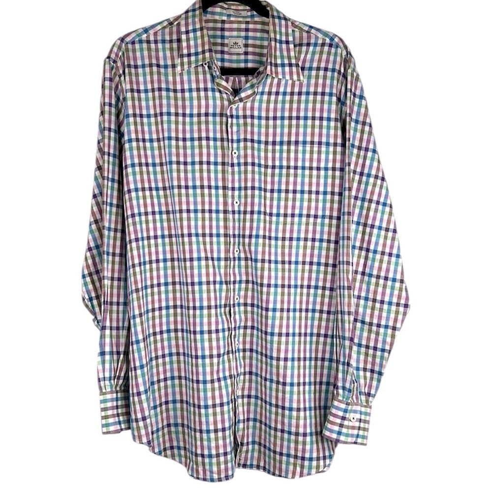 Peter Millar Men's Multi-Colored Checked Cotton Button Down Shirt Size Large